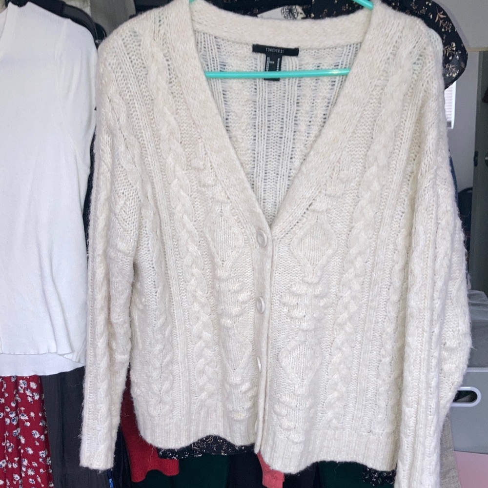 Forever 21 Cream Cable Knit Cardigan